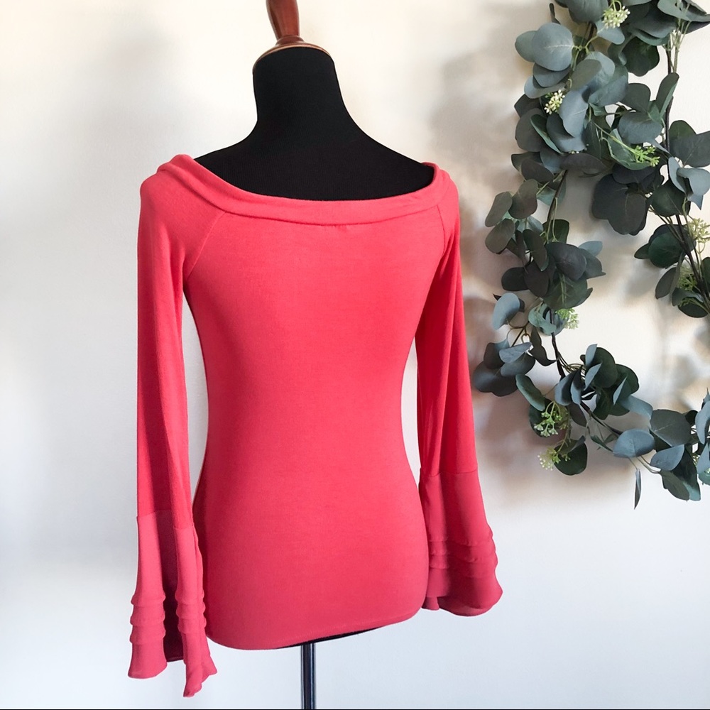 WHBM | red bell sleeve boat neck top XS - Picture 2 of 4